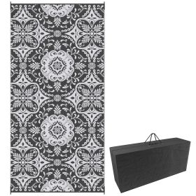 9' x 18' Reversible Outdoor Rug, Waterproof Plastic Straw, Portable RV Camping Carpet, Gray & White, for Backyard, Picnic, Beach