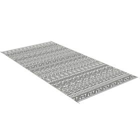 Portable Patio Mat Reversible Gray & Cream White Boho Outdoor Rug 9x18 with Carry Bag for RV Camping