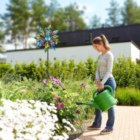 Outdoor Peacock Wind Spinners with Gem Decor, 13" D*65" H Double Sided Kinetic Wind Sculptures & Spinners, Metal Peacock Decor for Garden Yard La