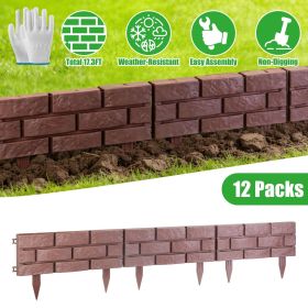 12PCS Stone Effect Garden Edging Flexible Landscape Border Fence PP Weather Resistant Decorative Lawn Pathway Flower Bed Edging with Gloves