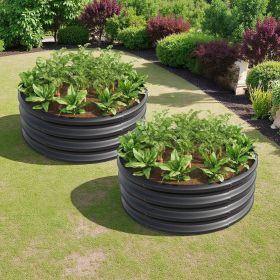 2PCS Round Raised Garedn Bed,11.4' Tall Metal Raised Beds,Outdoor Garden Raised Planter Box Vegetables and Flowers,Black