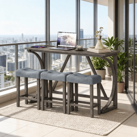 4-piece bar table set with power socket, cushioned saddle seat stool, and USB charging port