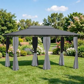 Outdoor Soft Top Gazebo Pergola 10' X 13' with Curtains Sage Gray 2-Tier Steel Frame Patio Gazebo for Backyard And Garden