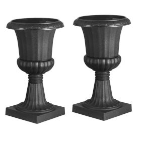 Plastic Urn Planters, 15.8 x 26.4 Inch, 2 Pack Black Classic Flower Pots Front Porch Planters, Indoor & Outdoor Vase for Wedding, Party, Event, H