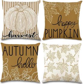 Hello Autumn Pumpkin Maple Leaf Throw Pillow Covers 18x18 Set of 4