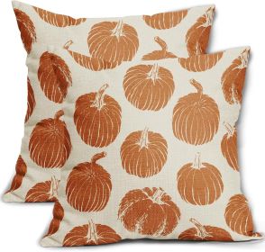 Burnt Orange Pumpkin Fall Pillow Covers 18x18 Set of 2 Autumn Harvest Print Thanksgiving Decorative Throw Pillows Outdoor Farmhouse Cushion Case