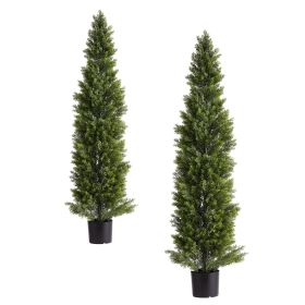 Artificial Topiary Cedar Trees, 60 inch 2 Set Faux Pine Shrubs Plants, Fake Silk Tree Look Real