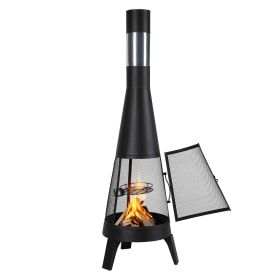 Chiminea, 20 Inch Outdoor Wood Burning Firepit, Conical Fireplace for BBQ & Warming, Outside Wooden Fire Pit with Grill Mesh