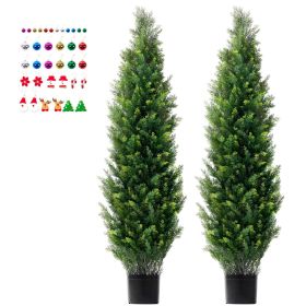 Artificial Cedar Topiary Tree, 60 inch Tall (2 Pieces), with Extra Leaves & Pot Faux Evergreen Fake Pine Cypress Trees Plant