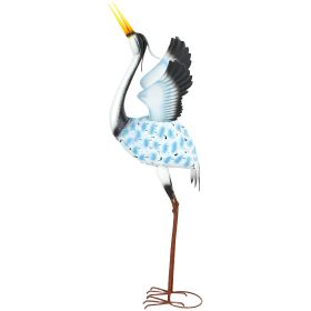 Flying Crane Garden Statue, 42.5" Standing Lawn Ornament, Steel Garden Decor Bird Statue with Stakes for Lawn Patio Backyard Decoration, Mixed Co