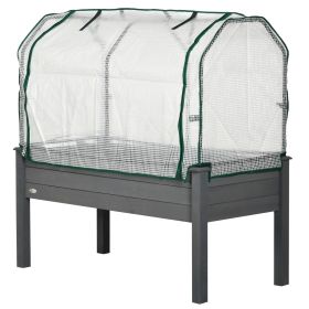 Raised Garden Bed with PE Greenhouse Cover Outdoor Planter Box for Herbs and Vegetables, 48 x 22 x 46 inch, Dark Gray