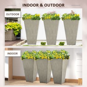 Set of 3 Tall Planters with Drainage Hole, 28" Outdoor Flower Plant Pots, Indoor Planters for Porch Patio and Deck, Gray