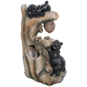22.4" Outdoor Fountain, 3-Tier Resin Resin Bears and Honey Beehive Outdoor Waterfall Fountain with LED Lights, Pump