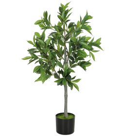 Potted Fake Plant, Lifelike Laurel Artificial Tree with 345 PEVA Leaves for Home Decor, Green