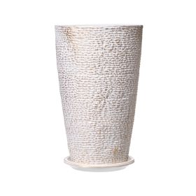Set of 2 Tall Outdoor Planters 21"H, Round Large Planters For Front Porch and Patio, Stone Finish Flower Tree Plant Pots