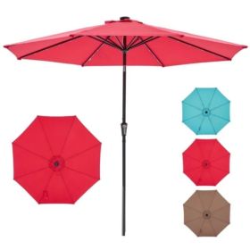 10 Ft Patio Umbrella For Table, Outdoor Sun Umbrella With 32 LED Solar Lights, Red (Option: Default)