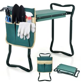 Green 2-in-1 Garden Folding Stool Kneeler, 300LBS Capacity & Built-in Tool Pouch (Option: 32601549)