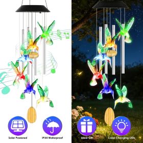 1Pc/2Pcs Options -- Solar Hummingbird Wind Chime with Aluminum Tubes 7 Color Changing Wind Chime for Outside IPX4 Waterproof Outdoor Garden Yard (Quantity: 1Pc)