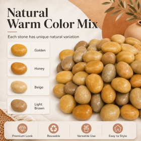 38 lbs White River Rocks, 2-3 inch Polished Pebbles - Versatile for indoor/outdoor use. Ideal for plant decor, vases, aquariums (Color: Yellow-38lbs)