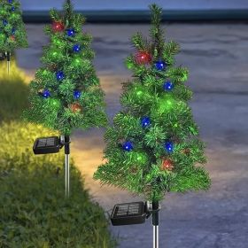 2-Pack Solar-Powered LED Artificial Christmas Trees, 120 LED Color Changing Mini Outdoor Holiday Decorations (Quantity: 2Pcs)