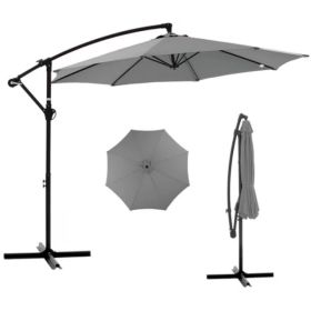 Outdoor Patio Umbrella, 10ft Offset Hanging Patio Umbrella With Aluminum Stand, 8 Ribs, UV Protection For Pool Garden Backyard Market, Gray  Ship (Option: Default)