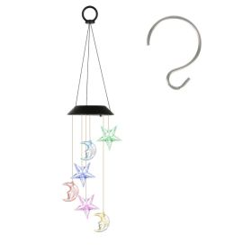 1Pcs Solar Moon And Star Wind Chime 7 Color Changing Wind Chime For Outside IPX4 Waterproof Outdoor Garden Yard Decor (Option: 1Pcs)