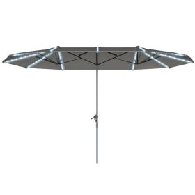 15ft Double-Sided Outdoor Umbrella With Solar Lights, Extra Large Aluminum Patio Umbrella With Crank, Dark Gray (Option: Gray)
